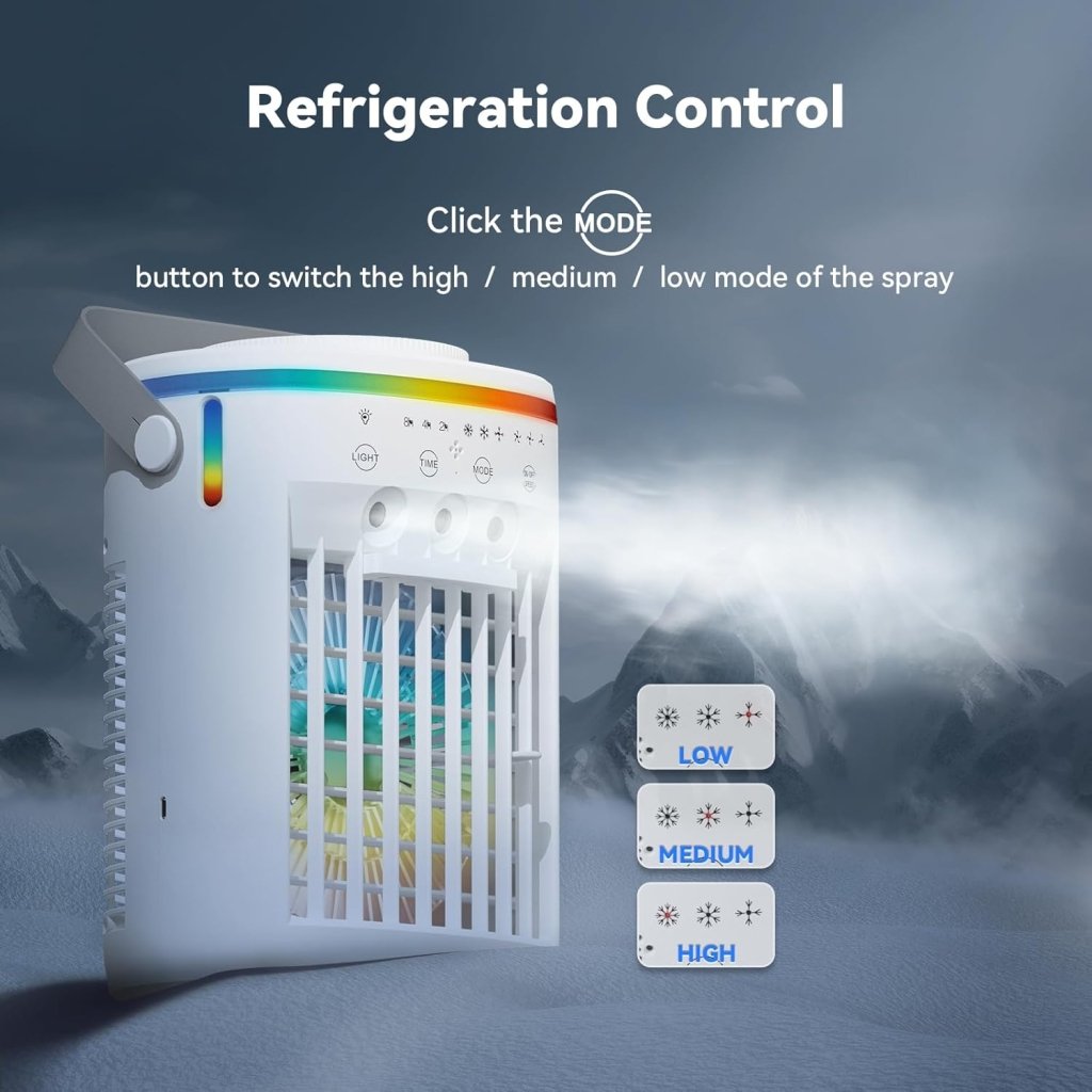 Portable Air Conditioner,Cooling Fan with 3 Speeds &3 Modes,2 - 8H Timer,1000ml Water Tank, Remote Control,4 in 1 Humidifier, Air Conditioner,Fan,Night Light,Evaporative Air Cooler for Home,Office - Wigtrends