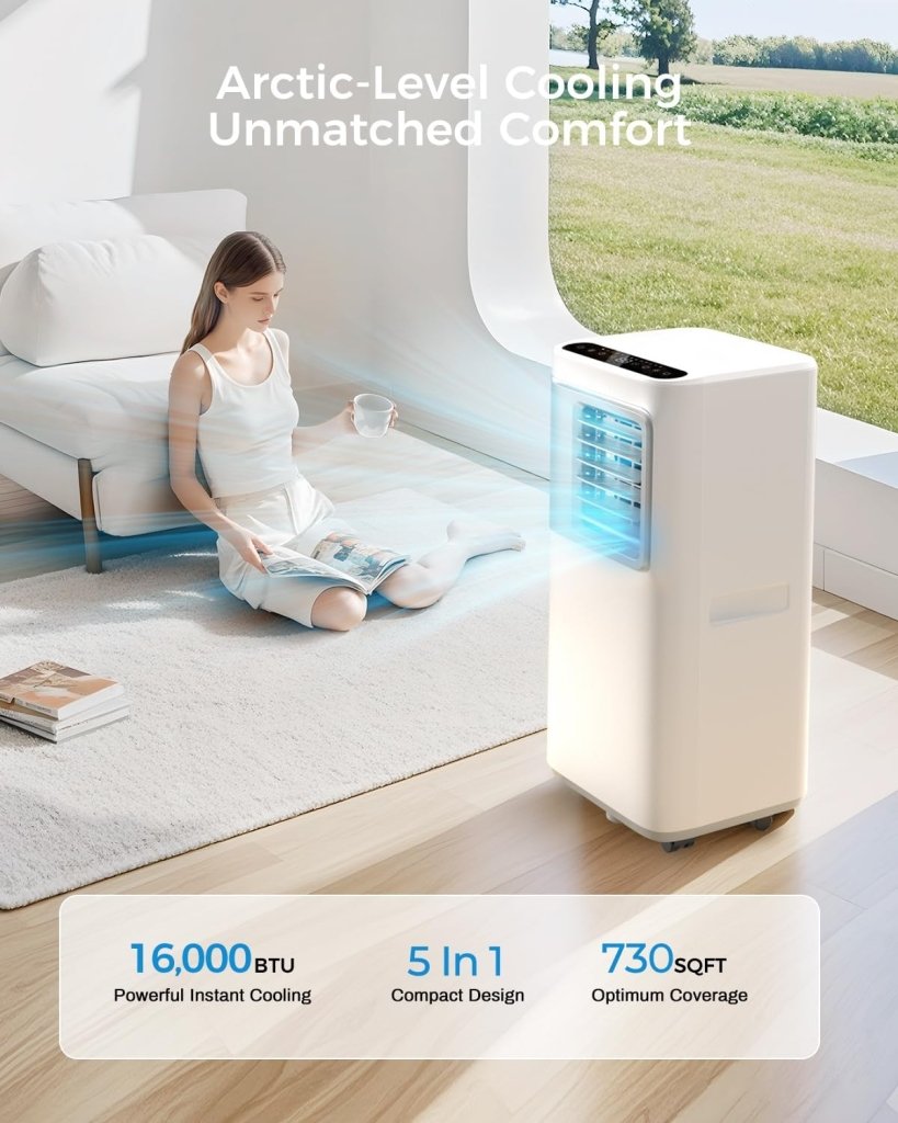 Portable - Air - Conditioners - 16,000 - Btu - AC Unit 5 in 1 Wifi Smart Air Conditioner with APP, Fan & Dehumidifier, Remote, 24H, Window Kits Included Drainage - free Cooling for Large Room Indoor - Wigtrends