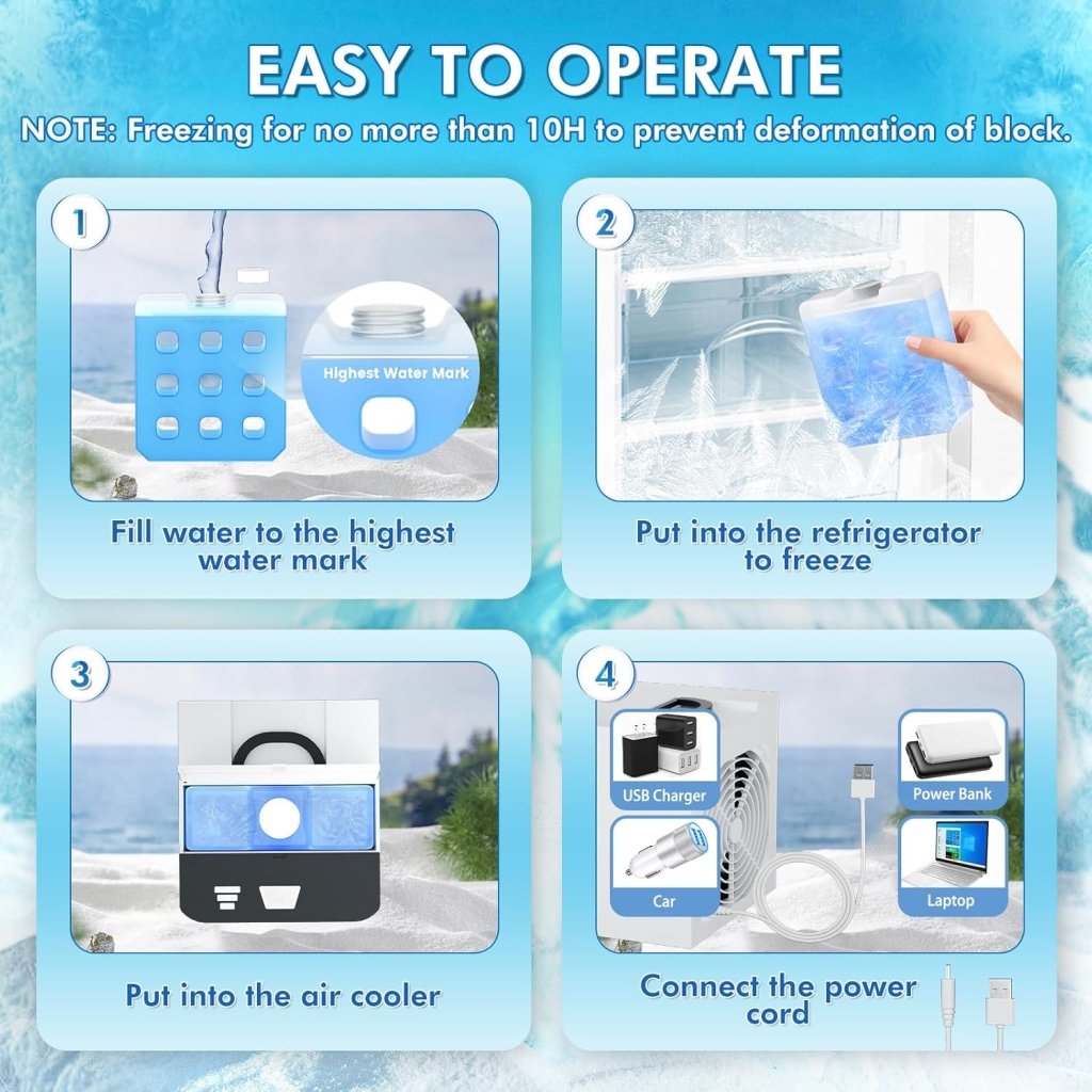 Portable Air Conditioners Fan, Anti - leakage Water Mini Air Cooler with 3 Speeds, Personal Ice Air Conditioner for Room Desk Office Home Tent(White06) - Wigtrends
