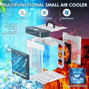 Portable Air Conditioners Fan, Anti - leakage Water Mini Air Cooler with 3 Speeds, Personal Ice Air Conditioner for Room Desk Office Home Tent(White06) - Wigtrends