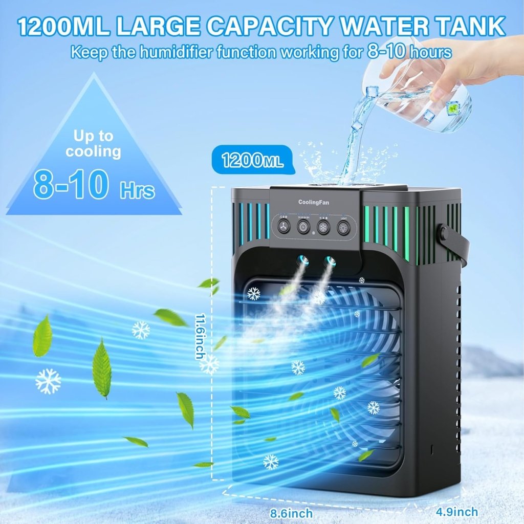 Portable Air Conditioners,4 - in - 1 Evaporative Air Cooler with 3 Speeds, 3 Modes & 7 LED Light Cooling Fan with Remote, 2 - 8H Timer, 1200ML Personal Mini Air Conditioner for Bedroom and Office - Wigtrends