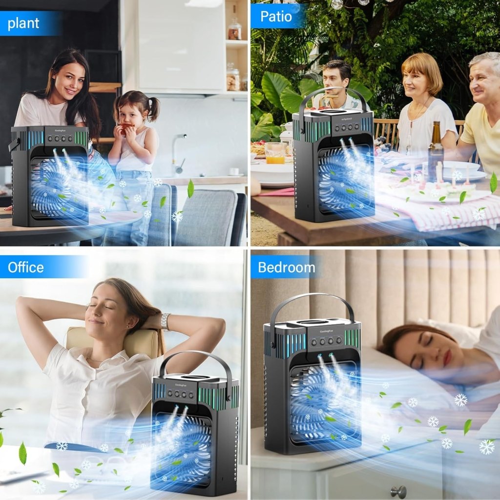 Portable Air Conditioners,4 - in - 1 Evaporative Air Cooler with 3 Speeds, 3 Modes & 7 LED Light Cooling Fan with Remote, 2 - 8H Timer, 1200ML Personal Mini Air Conditioner for Bedroom and Office - Wigtrends