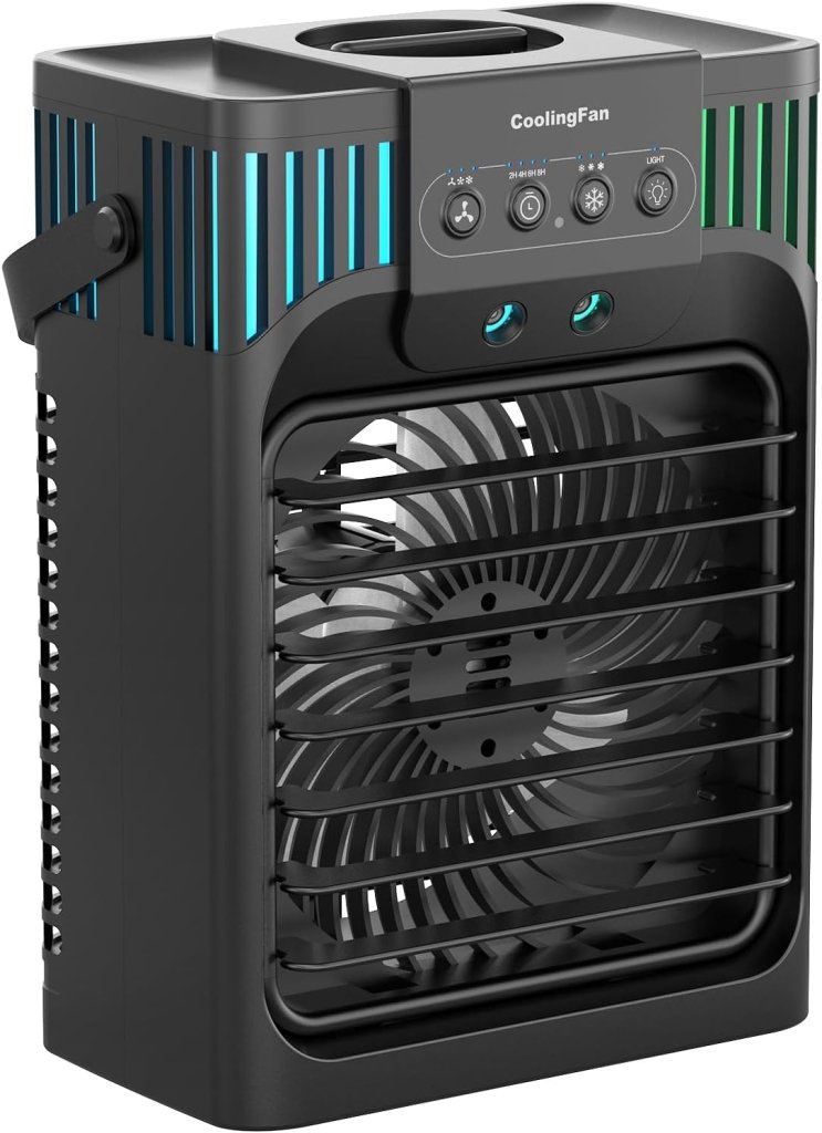 Portable Air Conditioners,4 - in - 1 Evaporative Air Cooler with 3 Speeds, 3 Modes & 7 LED Light Cooling Fan with Remote, 2 - 8H Timer, 1200ML Personal Mini Air Conditioner for Bedroom and Office - Wigtrends