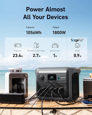 Portable Power Station, 1800W (2400W Peak) Solar Generator, 58 Minutes to Fully Charge, 1056wh LiFePO4 Battery, - Wigtrends