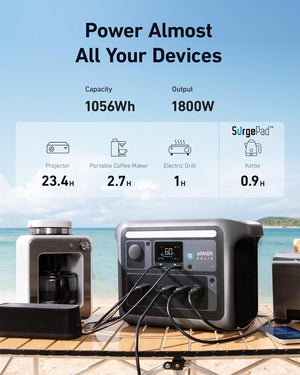 Portable Power Station, 1800W (2400W Peak) Solar Generator, 58 Minutes to Fully Charge, 1056wh LiFePO4 Battery, - Wigtrends