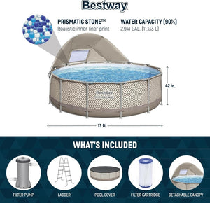 Power Steel 14’ x 42” Round Above Ground Outdoor Backyard Swimming Pool Set with 1,000 GPH Filter Pump, Ladder, and Pool Cover - Wigtrends