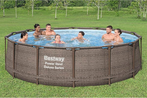 Power Steel 14’ x 42” Round Above Ground Outdoor Backyard Swimming Pool Set with 1,000 GPH Filter Pump, Ladder, and Pool Cover - Wigtrends