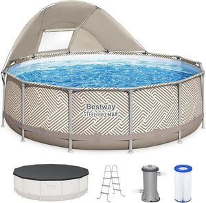 Power Steel 14’ x 42” Round Above Ground Outdoor Backyard Swimming Pool Set with 1,000 GPH Filter Pump, Ladder, and Pool Cover - Wigtrends