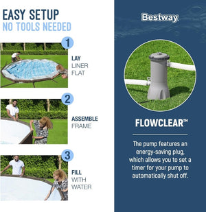 Power Steel 14’ x 42” Round Above Ground Outdoor Backyard Swimming Pool Set with 1,000 GPH Filter Pump, Ladder, and Pool Cover - Wigtrends