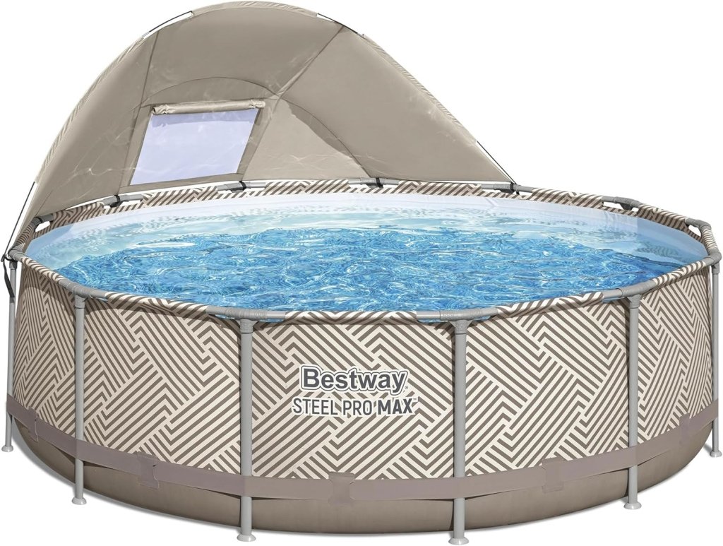 Power Steel 14’ x 42” Round Above Ground Outdoor Backyard Swimming Pool Set with 1,000 GPH Filter Pump, Ladder, and Pool Cover - Wigtrends