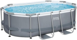 Power Steel 14' x 8'2" x 39.5" Oval Above Ground Pool Set | Includes 530gal Filter Pump, Ladder, ChemConnect Dispener - Wigtrends