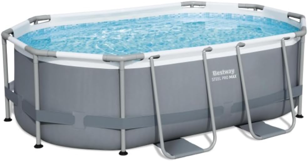 Power Steel 14' x 8'2" x 39.5" Oval Above Ground Pool Set | Includes 530gal Filter Pump, Ladder, ChemConnect Dispener - Wigtrends