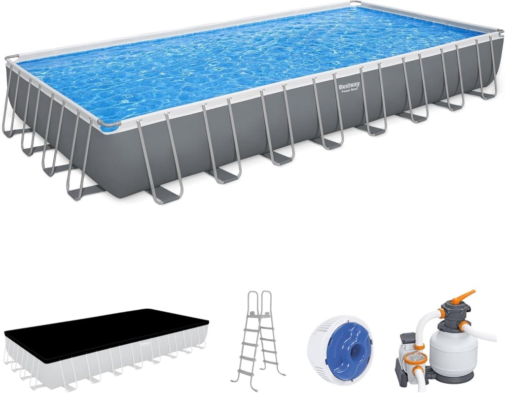 Power Steel 14' x 8'2" x 39.5" Oval Above Ground Pool Set | Includes 530gal Filter Pump, Ladder, ChemConnect Dispener - Wigtrends