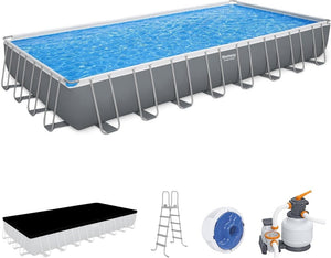 Power Steel 14' x 8'2" x 39.5" Oval Above Ground Pool Set | Includes 530gal Filter Pump, Ladder, ChemConnect Dispener - Wigtrends