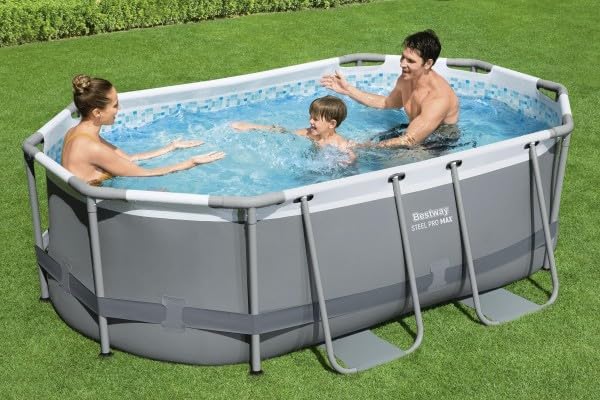 Power Steel 14' x 8'2" x 39.5" Oval Above Ground Pool Set | Includes 530gal Filter Pump, Ladder, ChemConnect Dispener - Wigtrends
