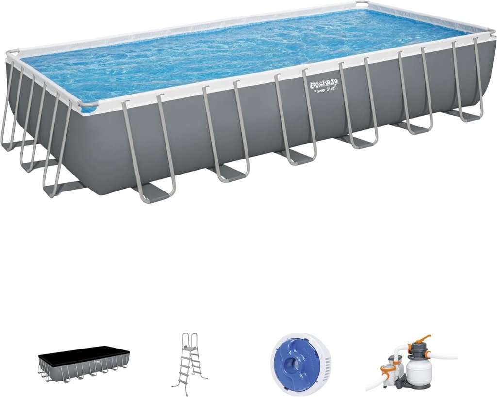 Power Steel 14' x 8'2" x 39.5" Oval Above Ground Pool Set | Includes 530gal Filter Pump, Ladder, ChemConnect Dispener - Wigtrends