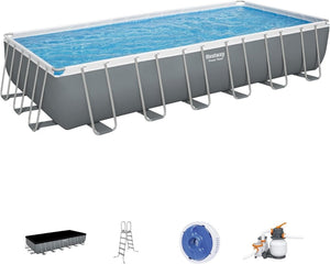 Power Steel 14' x 8'2" x 39.5" Oval Above Ground Pool Set | Includes 530gal Filter Pump, Ladder, ChemConnect Dispener - Wigtrends