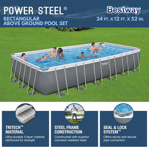Power Steel 14' x 8'2" x 39.5" Oval Above Ground Pool Set | Includes 530gal Filter Pump, Ladder, ChemConnect Dispener - Wigtrends