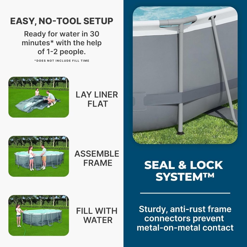 Power Steel 14' x 8'2" x 39.5" Oval Above Ground Pool Set | Includes 530gal Filter Pump, Ladder, ChemConnect Dispener - Wigtrends