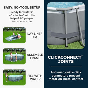 Power Steel 14' x 8'2" x 39.5" Oval Above Ground Pool Set | Includes 530gal Filter Pump, Ladder, ChemConnect Dispener - Wigtrends