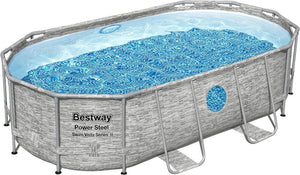 Power Steel 14' x 8'2" x 39.5" Oval Above Ground Pool Set | Includes 530gal Filter Pump, Ladder, ChemConnect Dispener - Wigtrends