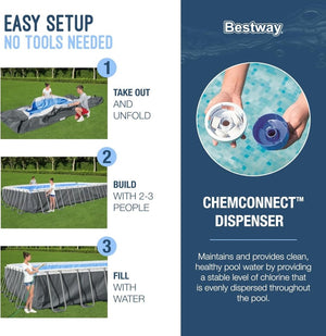 Power Steel 14' x 8'2" x 39.5" Oval Above Ground Pool Set | Includes 530gal Filter Pump, Ladder, ChemConnect Dispener - Wigtrends