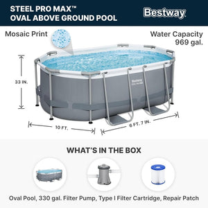 Power Steel 14' x 8'2" x 39.5" Oval Above Ground Pool Set | Includes 530gal Filter Pump, Ladder, ChemConnect Dispener - Wigtrends