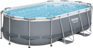 Power Steel 14' x 8'2" x 39.5" Oval Above Ground Pool Set | Includes 530gal Filter Pump, Ladder, ChemConnect Dispener - Wigtrends