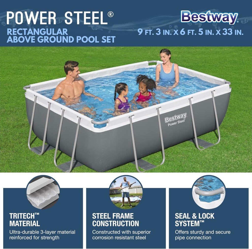 Power Steel 14' x 8'2" x 39.5" Oval Above Ground Pool Set | Includes 530gal Filter Pump, Ladder, ChemConnect Dispener - Wigtrends