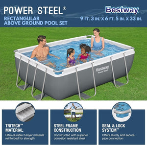 Power Steel 14' x 8'2" x 39.5" Oval Above Ground Pool Set | Includes 530gal Filter Pump, Ladder, ChemConnect Dispener - Wigtrends