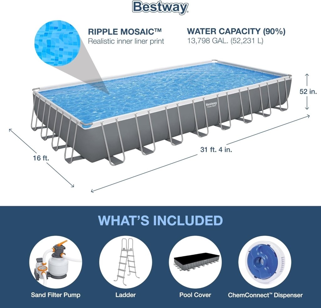 Power Steel 14' x 8'2" x 39.5" Oval Above Ground Pool Set | Includes 530gal Filter Pump, Ladder, ChemConnect Dispener - Wigtrends
