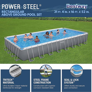 Power Steel 14' x 8'2" x 39.5" Oval Above Ground Pool Set | Includes 530gal Filter Pump, Ladder, ChemConnect Dispener - Wigtrends