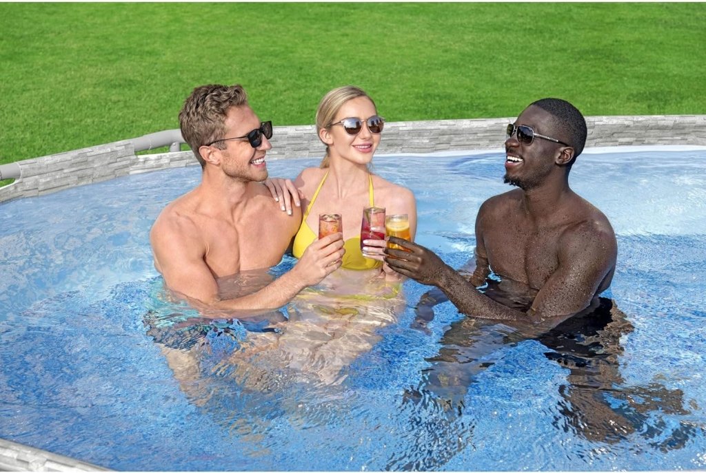 Power Steel Swim Vista Series II 14' x 8' 2" x 39.5" Above Ground Outdoor Swimming Pool Set with 530 GPH Filter Pump, Ladder, and Pool Cover - Wigtrends