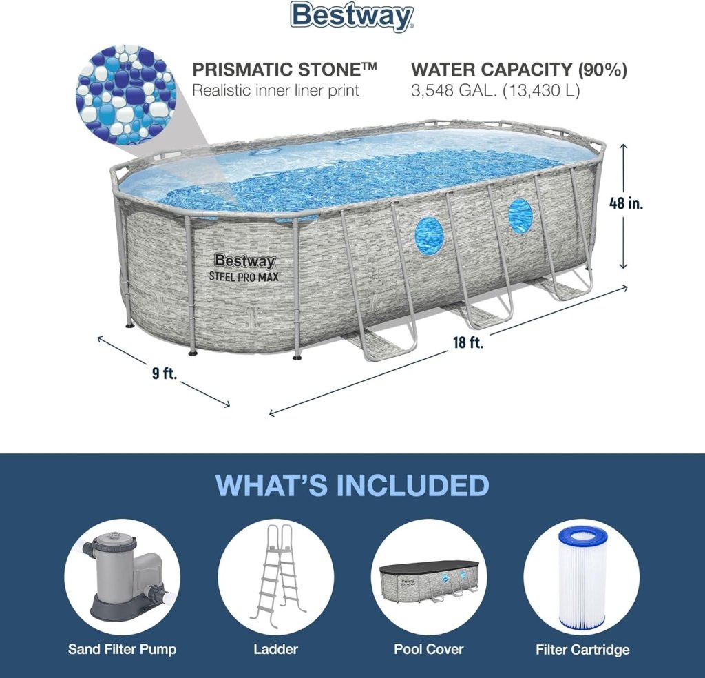Power Steel Swim Vista Series II 14' x 8' 2" x 39.5" Above Ground Outdoor Swimming Pool Set with 530 GPH Filter Pump, Ladder, and Pool Cover - Wigtrends