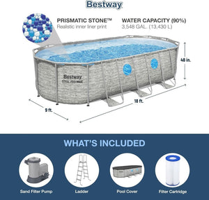 Power Steel Swim Vista Series II 14' x 8' 2" x 39.5" Above Ground Outdoor Swimming Pool Set with 530 GPH Filter Pump, Ladder, and Pool Cover - Wigtrends