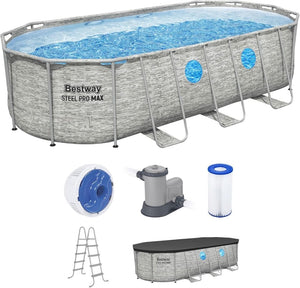 Power Steel Swim Vista Series II 14' x 8' 2" x 39.5" Above Ground Outdoor Swimming Pool Set with 530 GPH Filter Pump, Ladder, and Pool Cover - Wigtrends