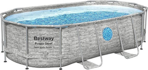 Power Steel Swim Vista Series II 14' x 8' 2" x 39.5" Above Ground Outdoor Swimming Pool Set with 530 GPH Filter Pump, Ladder, and Pool Cover - Wigtrends