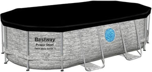 Power Steel Swim Vista Series II 14' x 8' 2" x 39.5" Above Ground Outdoor Swimming Pool Set with 530 GPH Filter Pump, Ladder, and Pool Cover - Wigtrends