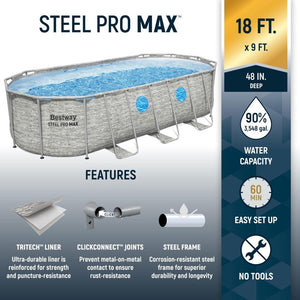 Power Steel Swim Vista Series II 14' x 8' 2" x 39.5" Above Ground Outdoor Swimming Pool Set with 530 GPH Filter Pump, Ladder, and Pool Cover - Wigtrends