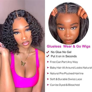 Pre Plucked Deep Wave Bob Wig Human Hair Lace Front Wigs for Beginners Upgraded No Glue Pre Cut 4x4 Lace Closure Glueless Wigs - Wigtrends