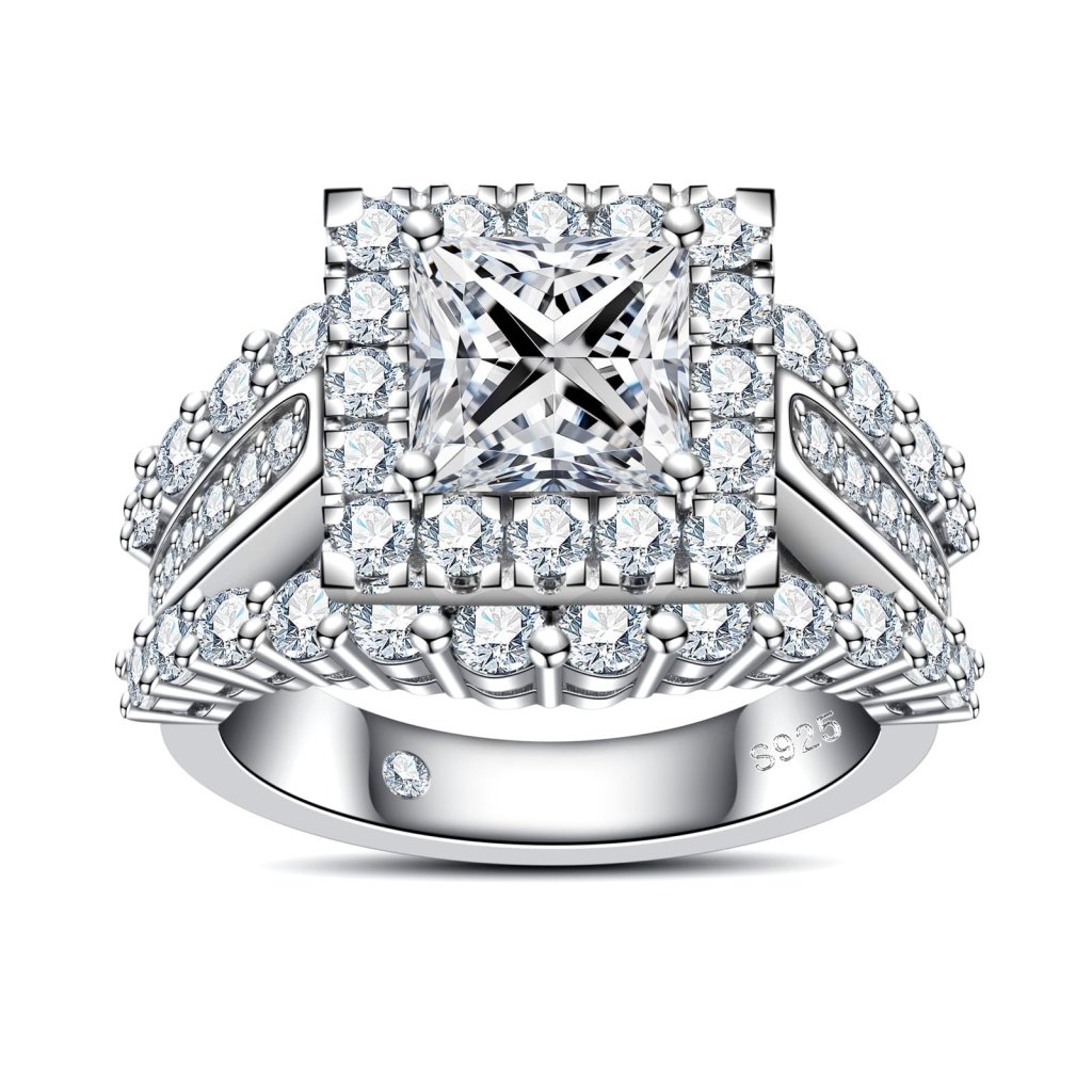 Princess Cut Moissanite Engagement Rings 3.884cttw(2CT Center Stone) D Color VVS1 925 Sterling Silver 3 Rows Vintage Halo Wedding Promise Statement Rings for Women with Certificate - Wigtrends