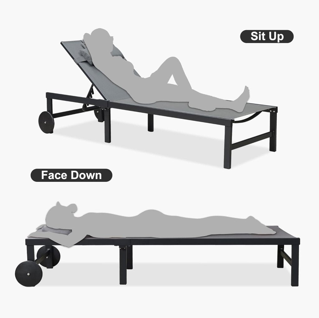 PURPLE LEAF Patio Tanning Lounge Chair Set with Face Down Hole Outdoor Aluminum Adjustable Reclining Chairs Wheels Pillows and Table for Poolside Beach Sunbathing Lounger, Beige - Wigtrends