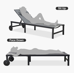 PURPLE LEAF Patio Tanning Lounge Chair Set with Face Down Hole Outdoor Aluminum Adjustable Reclining Chairs Wheels Pillows and Table for Poolside Beach Sunbathing Lounger, Beige - Wigtrends