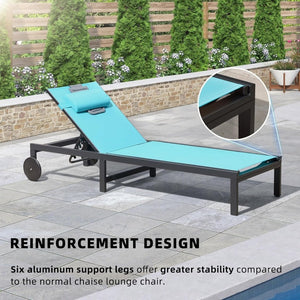 PURPLE LEAF Patio Tanning Lounge Chair Set with Face Down Hole Outdoor Aluminum Adjustable Reclining Chairs Wheels Pillows and Table for Poolside Beach Sunbathing Lounger, Beige - Wigtrends