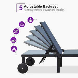 PURPLE LEAF Patio Tanning Lounge Chair Set with Face Down Hole Outdoor Aluminum Adjustable Reclining Chairs Wheels Pillows and Table for Poolside Beach Sunbathing Lounger, Beige - Wigtrends