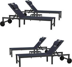 PURPLE LEAF Patio Tanning Lounge Chair Set with Face Down Hole Outdoor Aluminum Adjustable Reclining Chairs Wheels Pillows and Table for Poolside Beach Sunbathing Lounger, Beige - Wigtrends