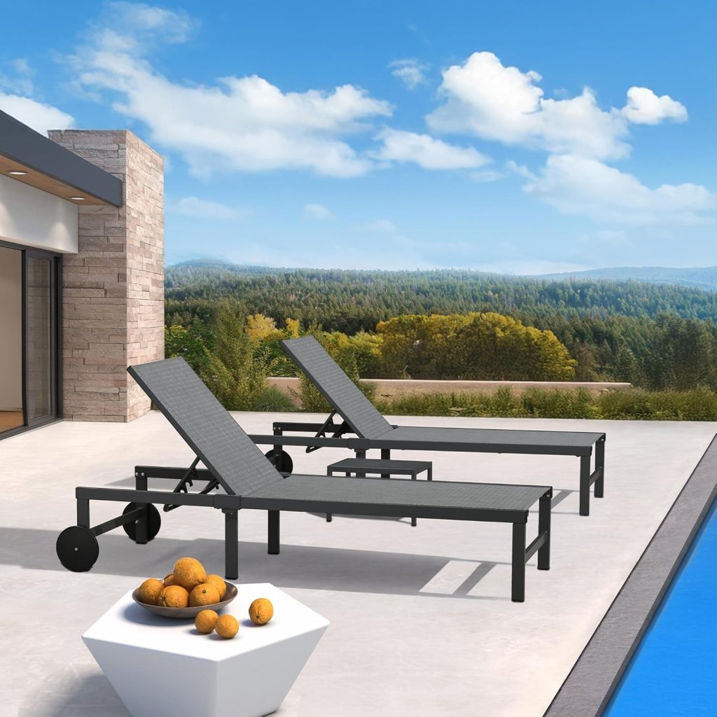 PURPLE LEAF Patio Tanning Lounge Chair Set with Face Down Hole Outdoor Aluminum Adjustable Reclining Chairs Wheels Pillows and Table for Poolside Beach Sunbathing Lounger, Beige - Wigtrends