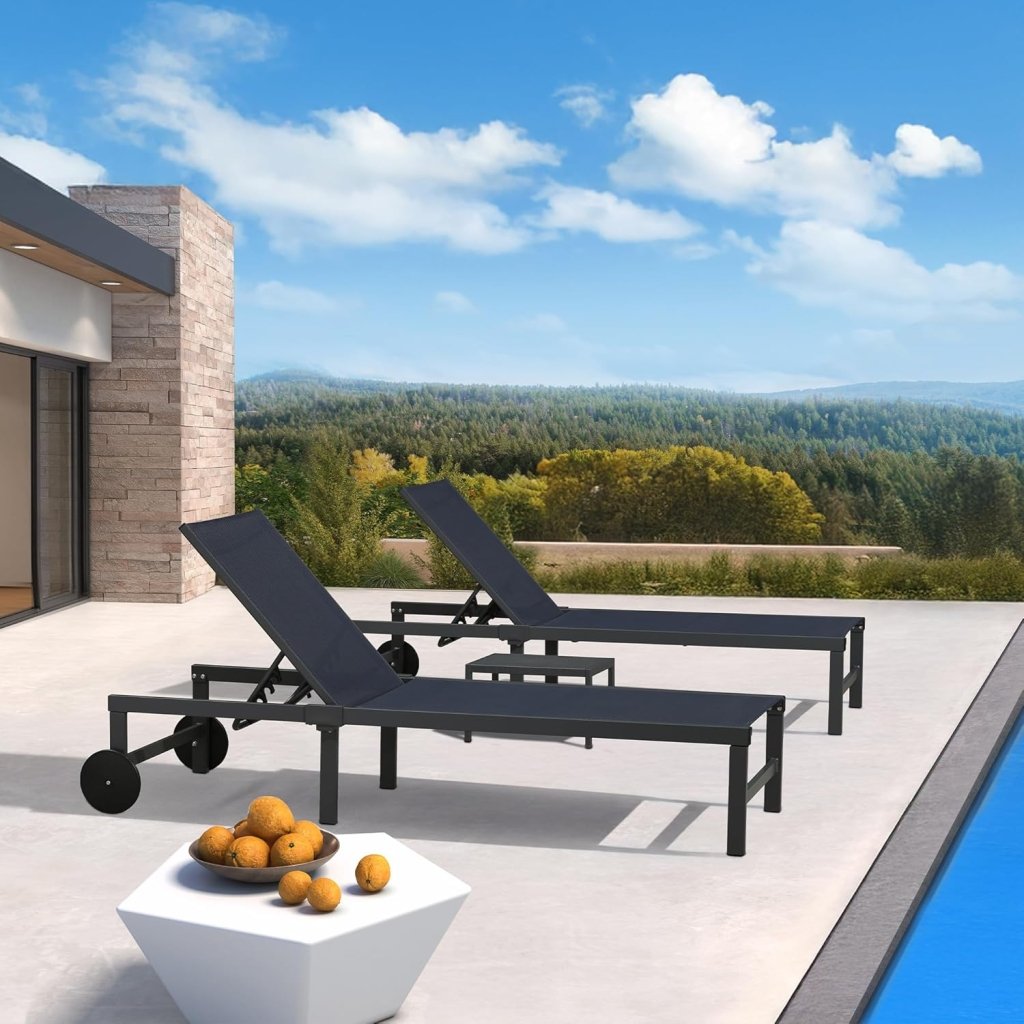 PURPLE LEAF Patio Tanning Lounge Chair Set with Face Down Hole Outdoor Aluminum Adjustable Reclining Chairs Wheels Pillows and Table for Poolside Beach Sunbathing Lounger, Beige - Wigtrends