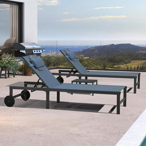 PURPLE LEAF Patio Tanning Lounge Chair Set with Face Down Hole Outdoor Aluminum Adjustable Reclining Chairs Wheels Pillows and Table for Poolside Beach Sunbathing Lounger, Beige - Wigtrends