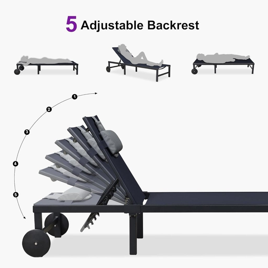 PURPLE LEAF Patio Tanning Lounge Chair Set with Face Down Hole Outdoor Aluminum Adjustable Reclining Chairs Wheels Pillows and Table for Poolside Beach Sunbathing Lounger, Beige - Wigtrends